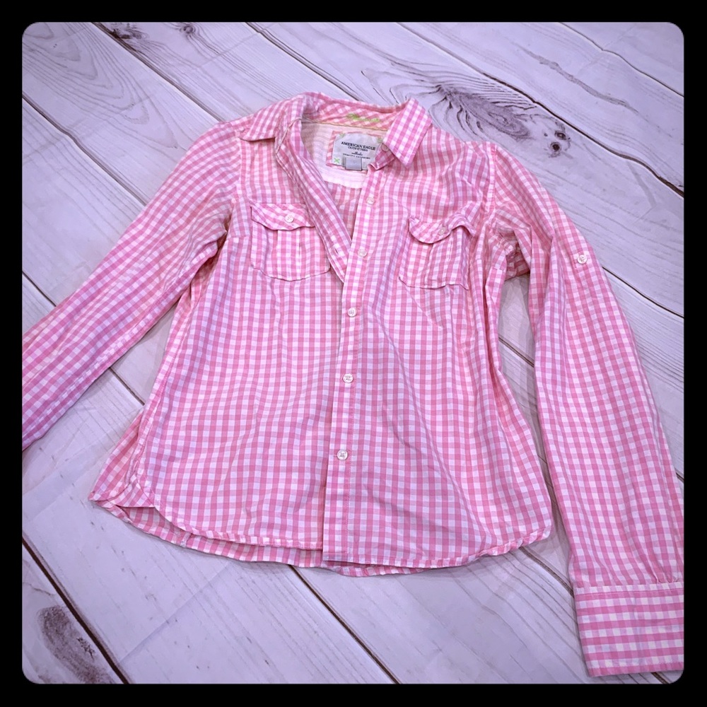 American Eagle Pink gingham shirt size 6